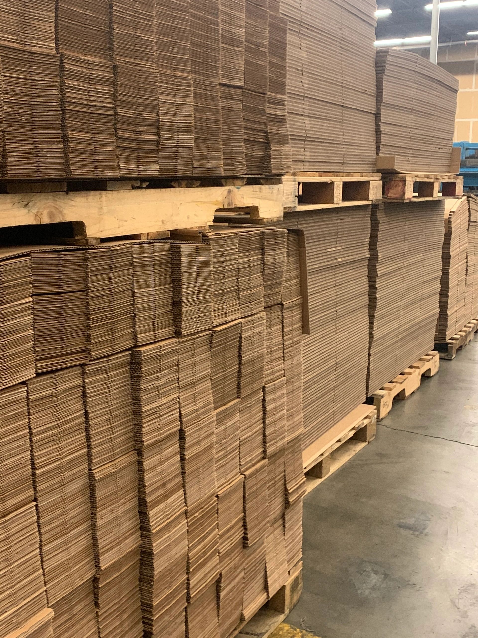 Stacked corrugated boxes on pallets